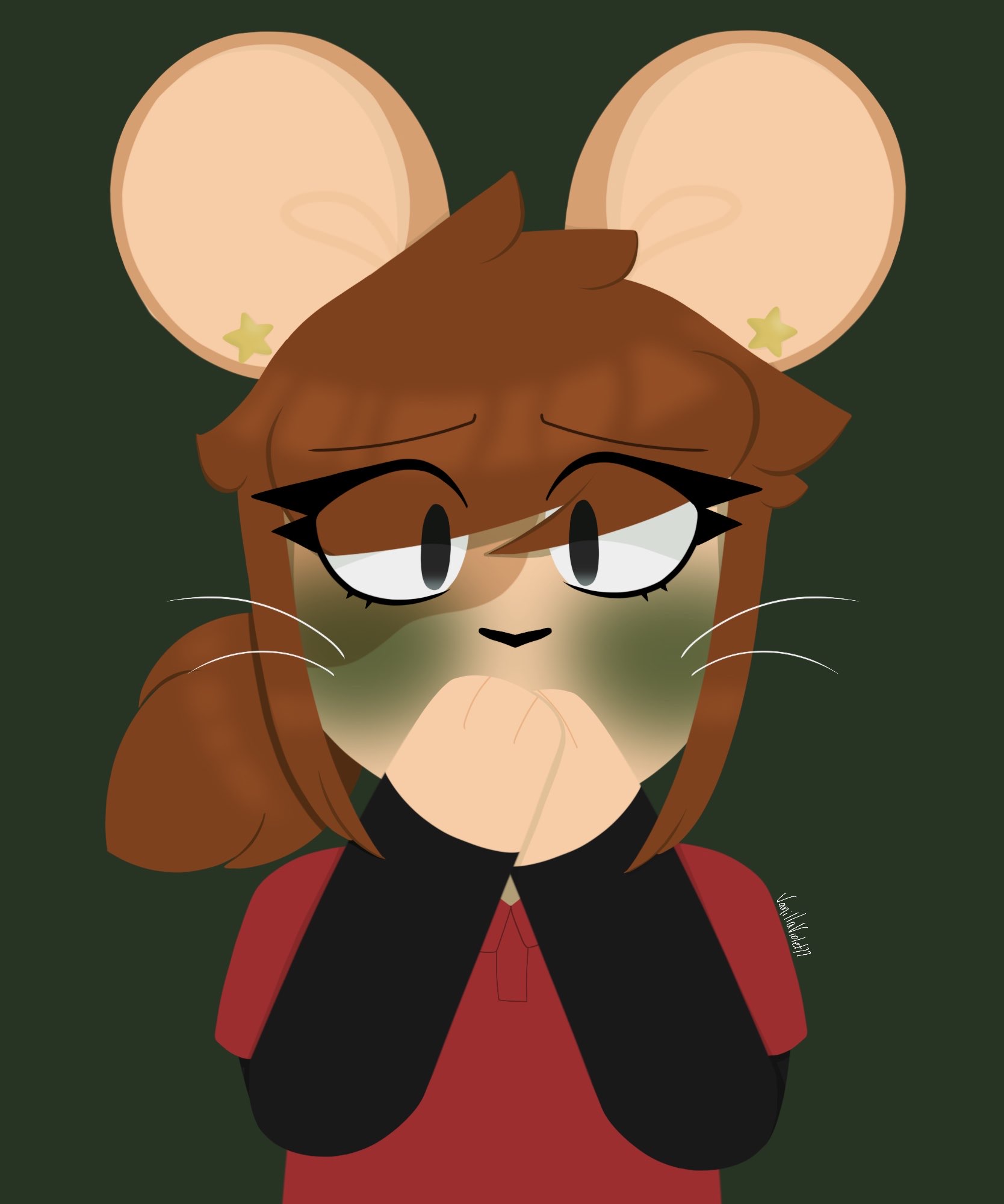 A digital illustration of chibi style Brie, looking nauseous